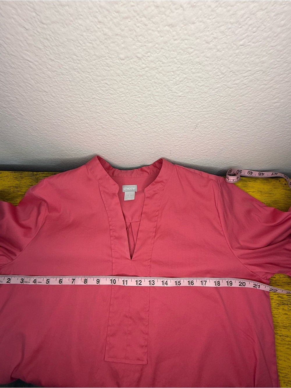 Chico’s Poplin Balloon Sleeve Popover Blouse Pink Women’s Size 12 (Chico’s 2) - Picture 8 of 9